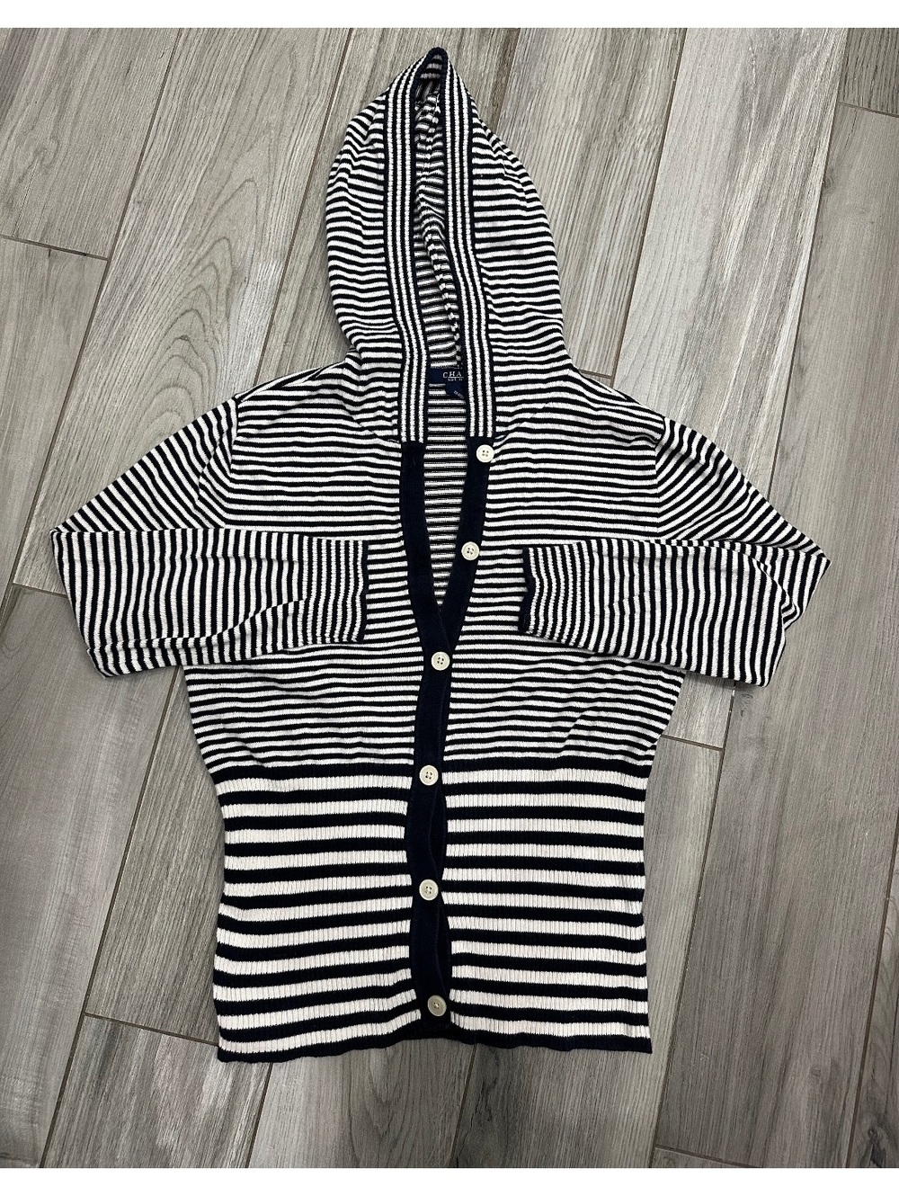 Chaps Women's Striped Hooded Cardigan Sweater Size S